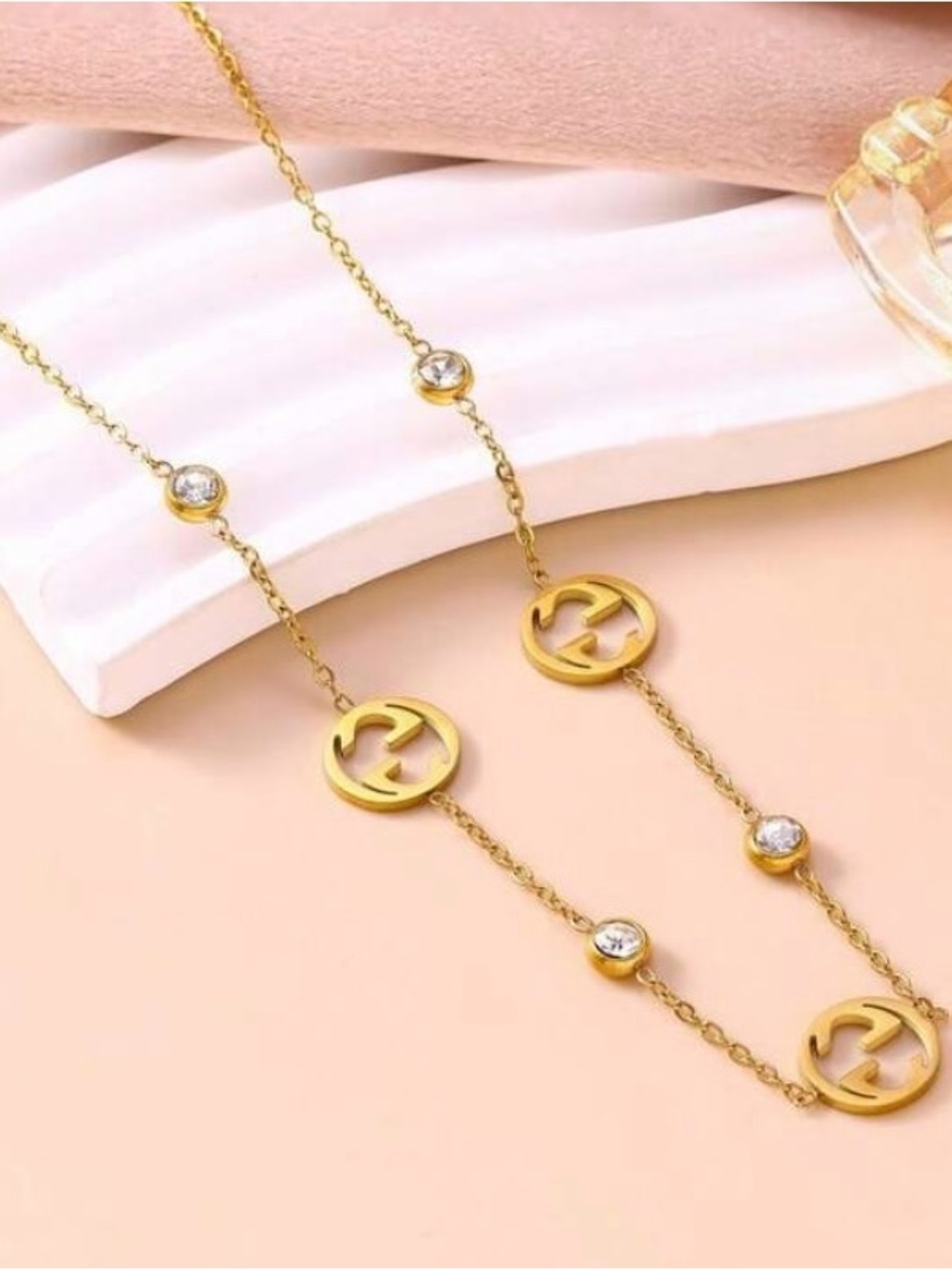 Gold-Tone Interlocking GG Pendant Necklace  Stainless Steel - Designer Style